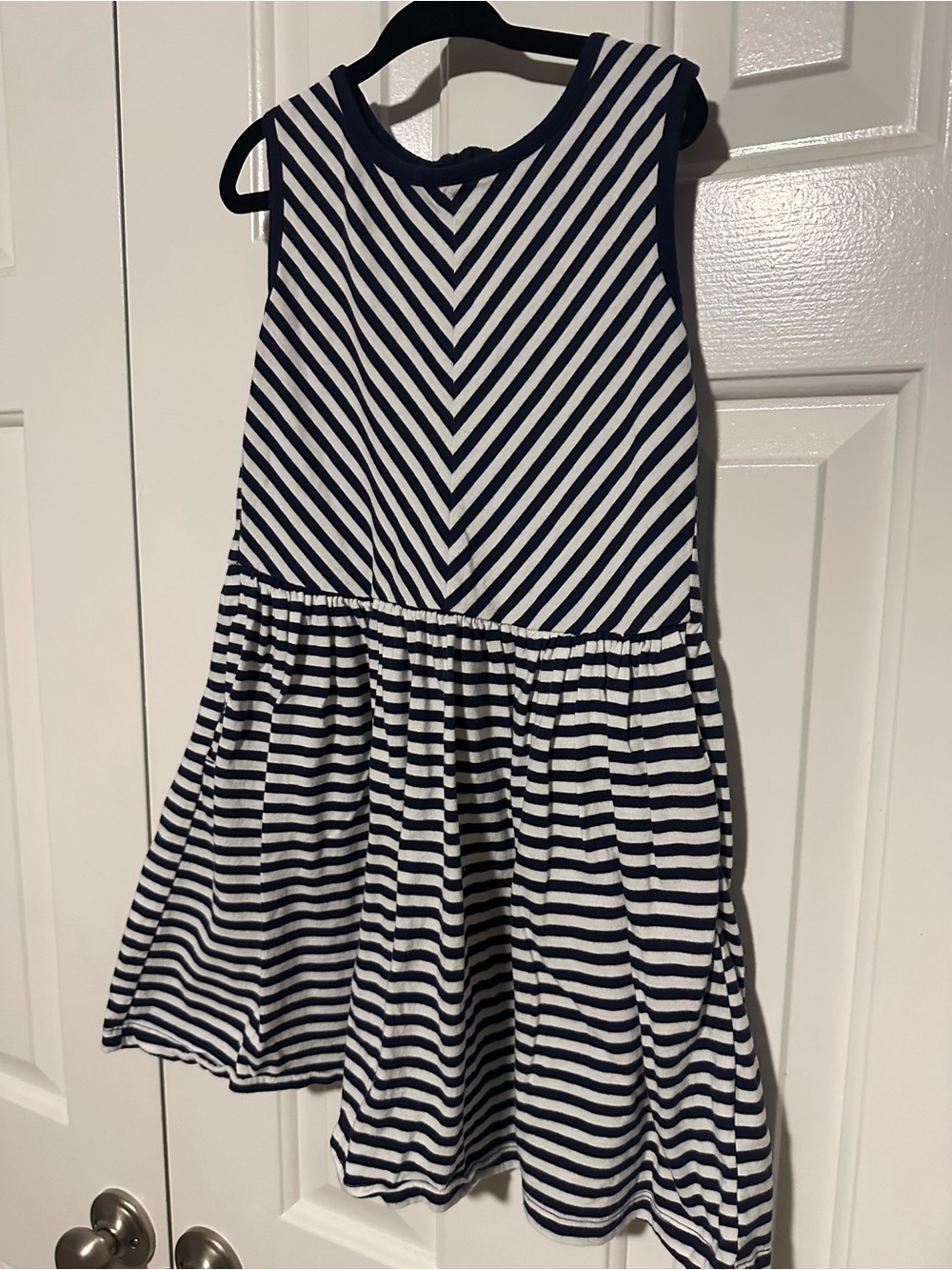 Navy and White Striped Sleeveless Girls' Casual Dress
